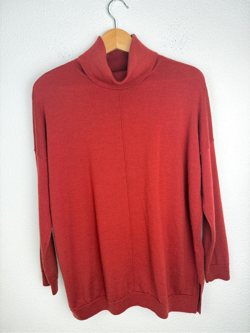 Eileen Fisher 100% Extra Fine Merino Wool Turtleneck Sweater Tunic Jumper XS